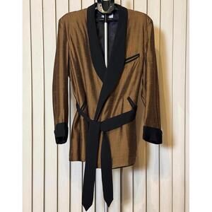 VTG 50'S RAW SILK SMOKING JACKET SHARKSKIN SHORT ROBE HIGH END HENRY'S WICHITA